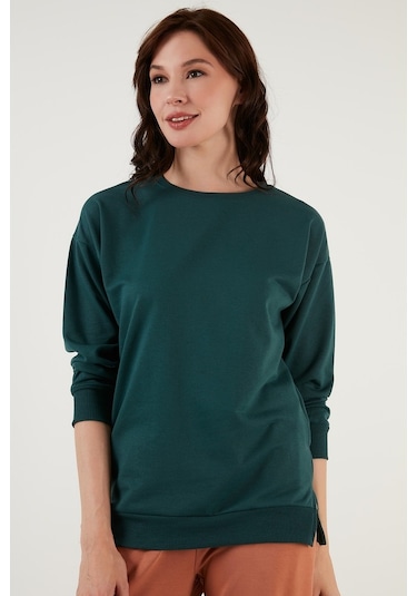 Lela Pamuklu Regular Fit Bisiklet Yaka Basic Bayan Sweat 5863569 Nefti