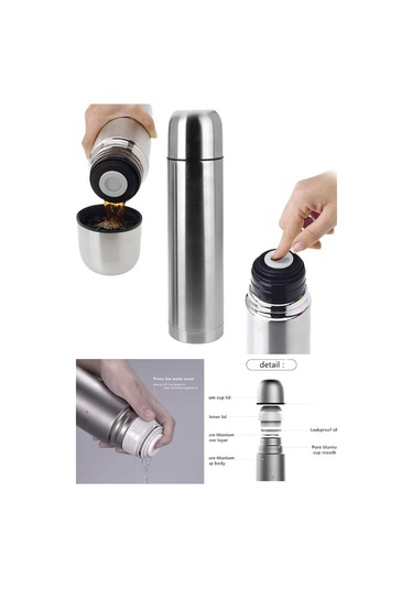 500 Ml Çift Katmanlı Sus 304 Çelik İnox Termos Süt-mama-kamp-piknik Termosu 12 Saate Kadar Sıcak Soğuk Tutma Gümüş