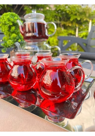 Kapris 6 Lı Keyfi Ala Borosilikat Cam Bardak Çay Bardağı 200 ml