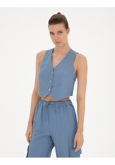 Pierre Cardin Kadın İndigo Yelek Dokuma 50288563-vr028 Indigo