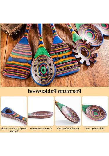 Ulzyvf Yemek Yapışmaz Pişirme Seti, Pakkawood Ahşap Mutfak Kaşıkları, 7 Parçalı Dayanıklı Pişirme Aletleri, Isıya Dayanıklı Ev Eşyaları, Esansiyel Mutfak Gereçleri