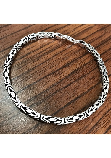 Takı Dükkanı 925 Ayar Gümüş Erkek Bileklik Kare Kral Model 3,9mm Genişlik 21cm Uzunluk msb09