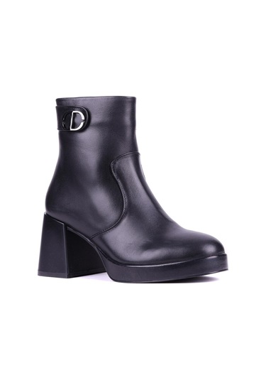 Shoetyle - Hakiki Deri Siyah Renk Topuklu Kadın Bot - 25102452-1381 Siyah