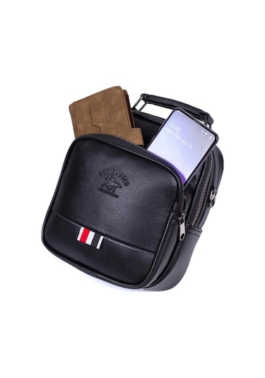 Strong Suni Deri Erkek El Çantası , Çapraz Askılı Omuz Çantası Np2040 Siyah