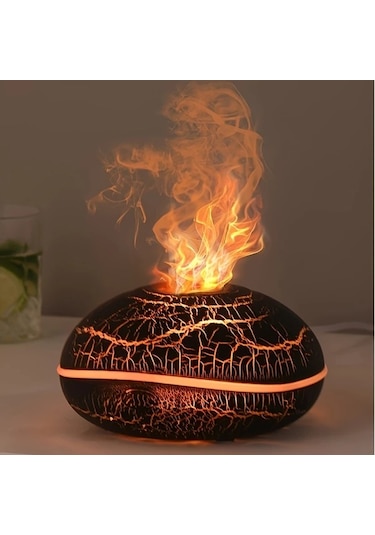 Techbloom Renkli Taklit Alev Aromaterapi Difüzörü Ahşap Desenli Ev Nemlendirici Çatlak Alev Tasarımı Ahşap