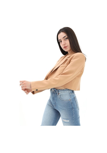Crop Blazer Kısa Ceket - Camel-camel Camel