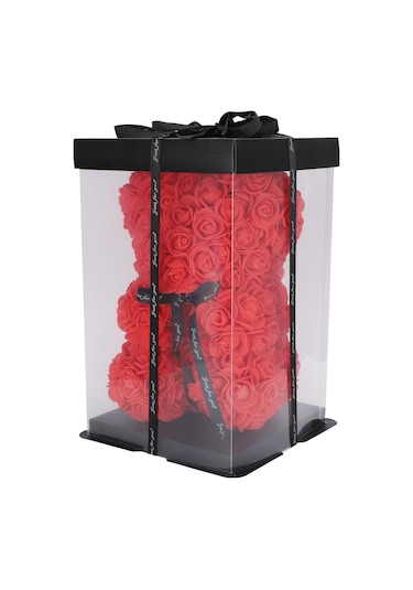 Shineyee Kırmızı Pe Gül Bebek Ayı, Canlı Görünüm, Ev Dekorasyonu, Sevgililer Günü Hediyesi, 25cm Boyut, Kaliteli Ve Çevre Dost Malzeme İle El Yapımı