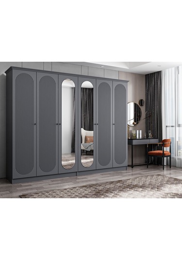 Kale 6 Kapak 2a 4ç Dolap Antrasit - Mebran Defne Ayna Antr 190cm Antrasit