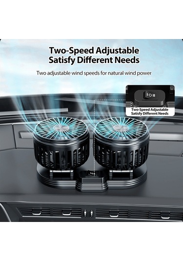 Neevoyu Araba Fani 12v-24v Usb Çift Başlı Katlanabilir 2 Seviye Hızlı 360 Döner Sessiz Soğutucu Ön/arka Koltuk Fl-111 Siyah