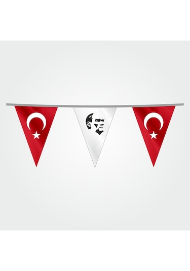 İpe Dizili Süsleme Üçgen Ata Ve Türk Bayrağı 100 Metre Tek Ebat
