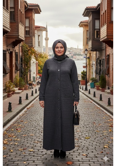 Hesna Kadın Nurel Büyük Beden Kışlık Kare Çıtçıtlı Lacivert Pardesü Lacivert