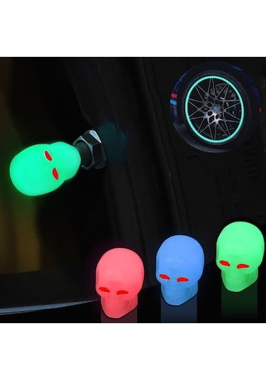 1 Takım Araba Lastiği Aydınlık Motosiklet Kafatası Vana Çekirdek Kapağı Yeşil
