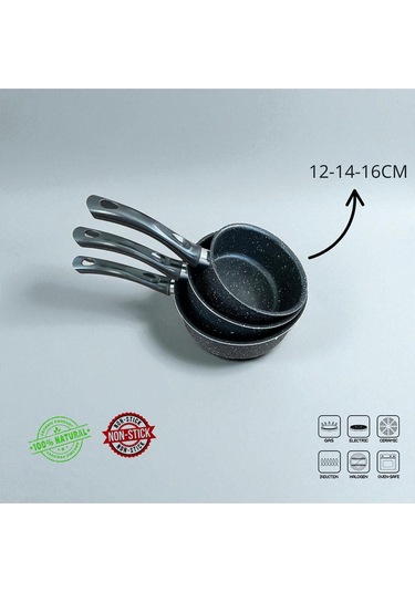 Enashop 3'lü Granit Sosluk Ve Sütlük Seti 12-14-16 Cm Yanmaz Yapışmaz Çeyizlik - İndüksiyon Uyumlu Metalik