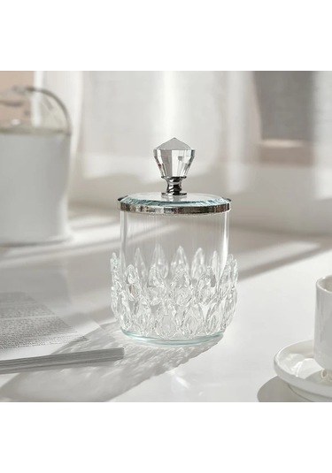 Willowhaven Golden Kapaklı Kristal Tasarımlı Şık Cam Saklama Kutusu Çok Amaçlı Ev Dekorasyonu