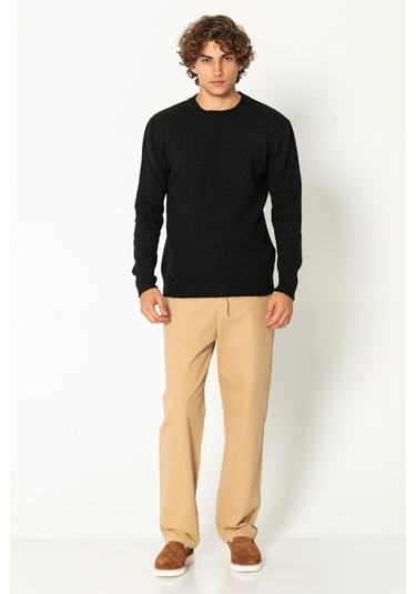 Erkek Kaşmir Dokulu Bisiklet Yaka Şık Triko Kazak Siyah