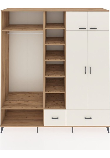Kronos Dolap 12 Raflı 2 Çekmeceli 2 Askılı 220x59x243 Çam-aytaşı/aytaşı Aytası/aytası