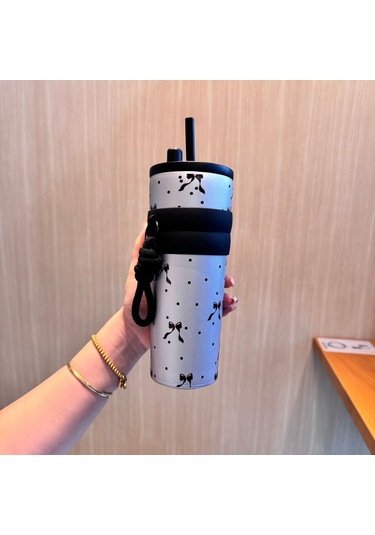 Ruicoo 316 Paslanmaz Çelik Seyahat Bardağı - Taşınabilir İp Kulplu Ve Pipetli Pembe