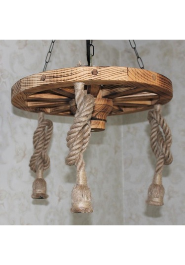 Otantik Çarşı Ahşap Halatlı Teker Avize 50 Cm. 3'lü