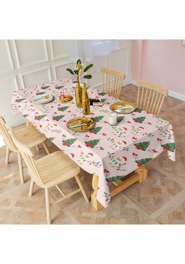 Noel Desenli Dikdörtgen Masa Örtüsü 60x102 İnç, Su Geçirmez Ve Leke Tutmaz-a63 Beyaz