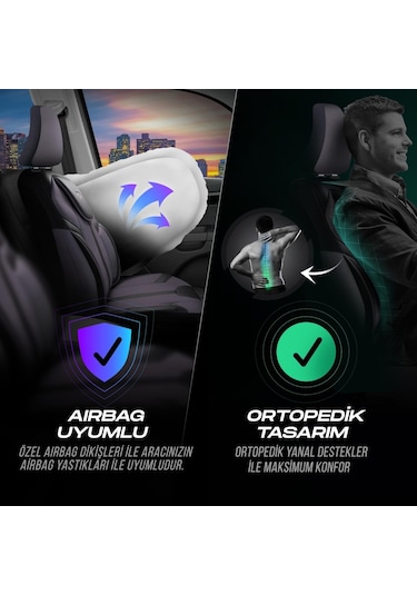 Panda Kapadokya Serisi Jakar Kumaş Oto Koltuk Kılıfı Tam Set Füme - Siyah