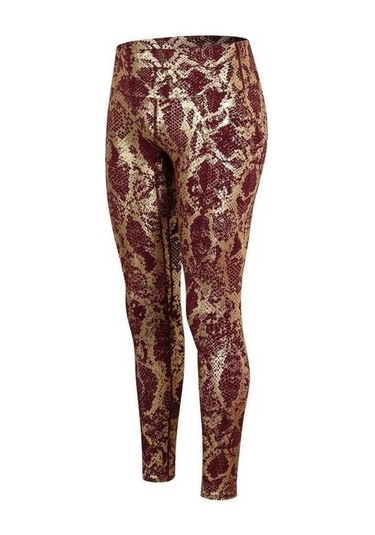 Fortunelane Kadınlar İçin Yüksek Bel Vücut Şekillendirici Yoga Taytları, Sudu Emici, Hızlı Kuruyan, Bronz Renkli Yılan Desenli, 9 Bordo