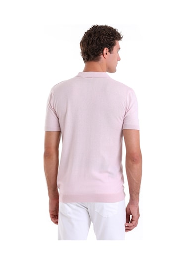 Hatemoğlu Pembe Regular Fit Jakarlı Pamuklu Polo Yaka Triko Tişört Pembe