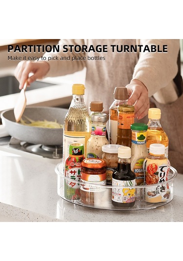 Teltree 360 Dönebilen 5 Bölmeli Pet Şeffaf Mutfak Organizatörü - Baharat Saklama Kutusu Ve Döner Raf Şeffaf