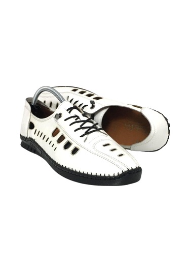 Catelli %100 Hakiki Deri Erkek Tam Yazlık Rahat Günlük Delikli Çarık Ayakkabı Yeni Sezon 40-45 Beyaz