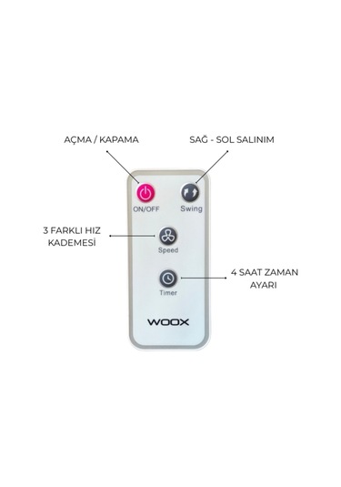 Woox 8 Inch Otomatik Sağ Sol Salınımlı Uzaktan Kumandalı Dokunmatik Ekran 86 Cm Zaman Ayarlı Vantilatör