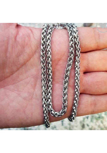 Gümüş Renk Chavin Angelus Lufigo Unisex Erkek Çelik Zincir Kolye 55 Cm Gümüş