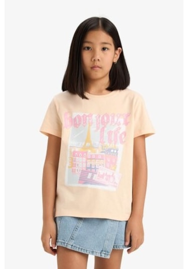 Defacto Kız Çocuk Bisiklet Yaka Baskılı Kısa Kollu Tişört E0350a825smog96 Turuncu