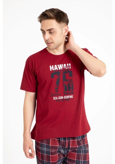 Tampap 2170-k Kısa Kollu Baskılı Erkek Pijama Takımı Kırmızı