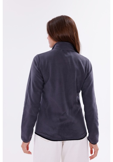 Monox Kadın Slim Fit Tam Fermuarlı Polar Ceket Füme