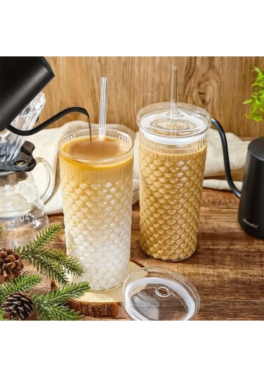 Squama Cam Kapaklı Borosilikat Soğuk Kahve Bardağı 650 Ml Şeffaf