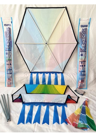 Kumaş Çerçeveli Altıgen Uçurtma - Rengarenk