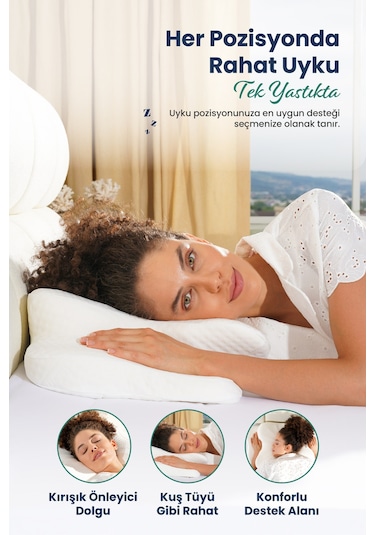Ulralüks Boyun Destekli Visco Ortopedik Yastık - 68x39x13-11cm Beyaz