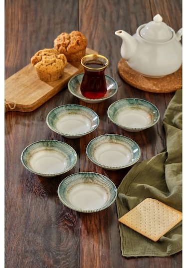 Cooker 6'lı Desenli Porselen Çay Tabağı Yeşil