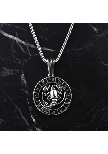 Glorria Gümüş Erkek Yengeç Burcu Kolye Siyah