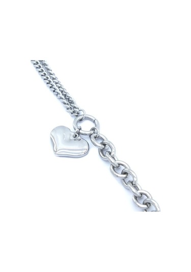 Ferizz 316L Çelik Büyük Kalp Detaylı Kadın Zincir Bileklik Beyaz