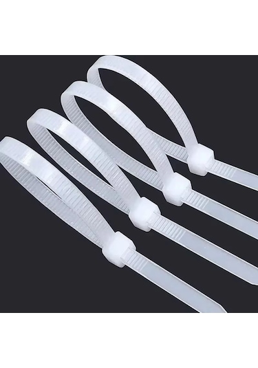 100 Adet - 20cm Cırt Kelepçesi 5 250mm Kablo Bağı - Beyaz 100 Adet