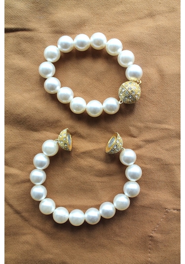 2 Adet Gold Mıknatıslı Krem İncili Perde Tutacağı & Perde Süsü