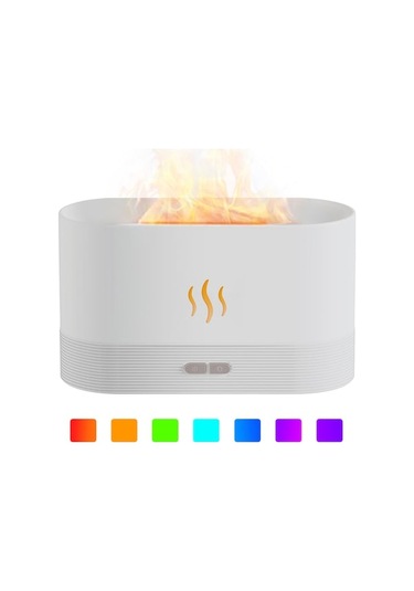 Ev Kullanımlı Usb Isımsı 7 Renkli Ateş Işılı Diffüzyonlu Nemlendirici - Otomatik Kapatma, Parfümleyici Ve Nem Verici Fonksiyonu - Beyaz