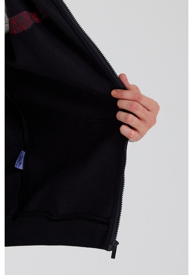 Age Of State Nakışlı Fermuarlı 3 İplik Sweatshirt Siyah