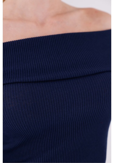 Madonna Yaka Uzun Kollu Fitilli Kadın Bluz Lacivert