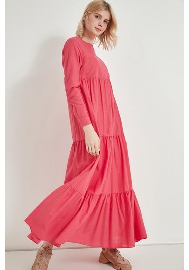Pastelastore Kadın Pamuk Uzun Elbise 1109 Fuşya
