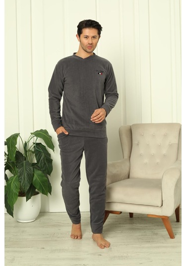 Erkek Manşetli Kışlık Polar Pijama Takımı 2267p Lacivert