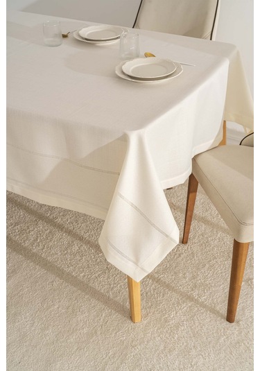 Nora Krem Zarf Köşe Masa Örtüsü 150x220 Cm Krem