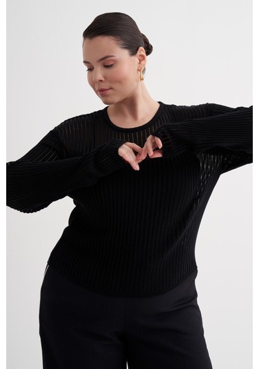 Transparan İnce Triko Bluz-6282 Siyah