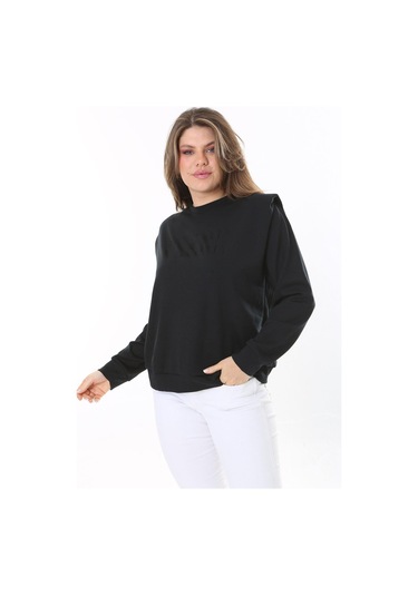 Kadın Büyük Beden Siyah Omuz Detaylı Ön Baskılı Sweatshirt 65n38050-siyah Siyah