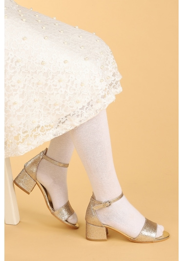 Kiko Kids 769 Kum Simli Günlük Kız Çocuk 4 Cm Topuklu Ayakkabı Altın 001